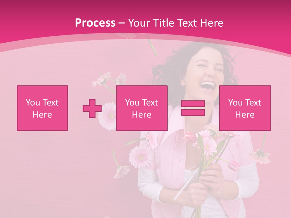 Spring Concept - Playful Girls With Flowers And Pink Wall PowerPoint Template