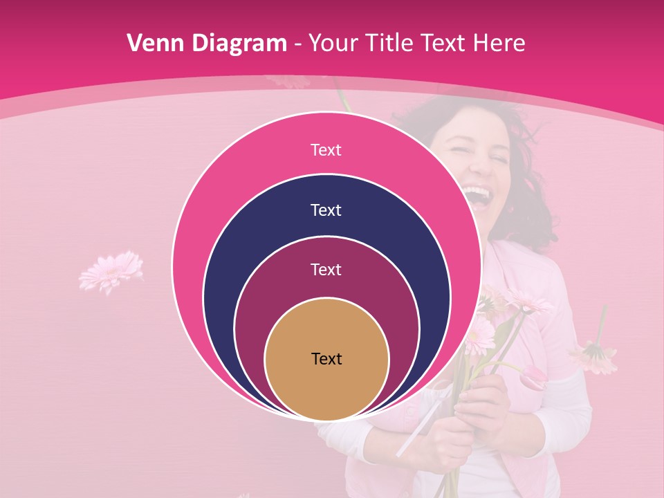 Spring Concept - Playful Girls With Flowers And Pink Wall PowerPoint Template