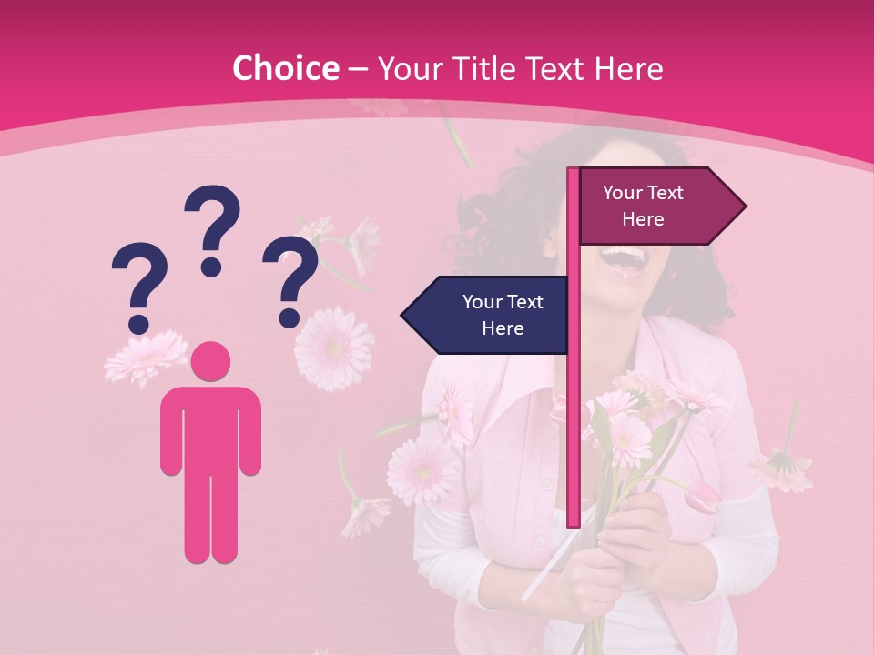 Spring Concept - Playful Girls With Flowers And Pink Wall PowerPoint Template