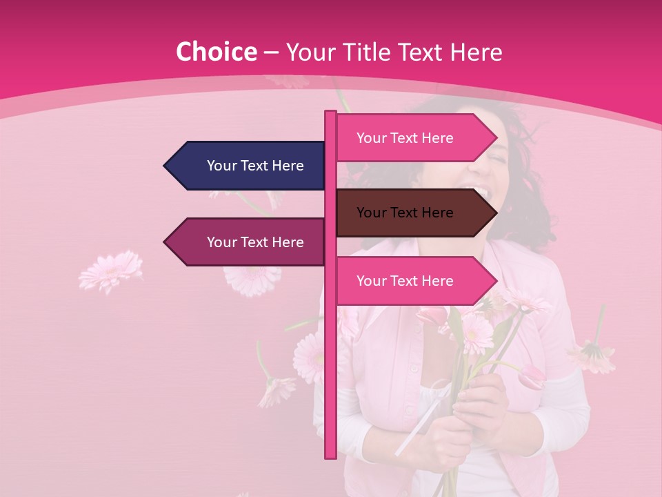 Spring Concept - Playful Girls With Flowers And Pink Wall PowerPoint Template