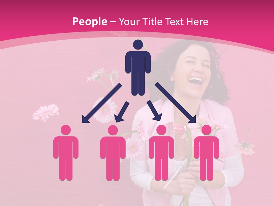 Spring Concept - Playful Girls With Flowers And Pink Wall PowerPoint Template