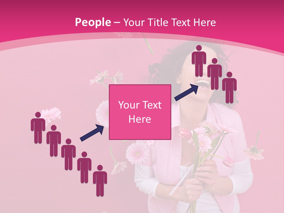 Spring Concept - Playful Girls With Flowers And Pink Wall PowerPoint Template