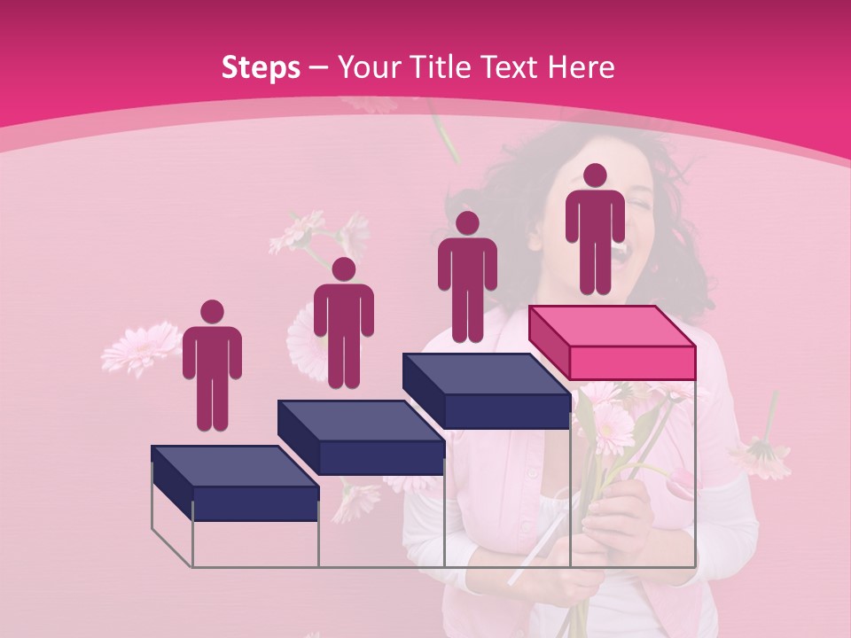 Spring Concept - Playful Girls With Flowers And Pink Wall PowerPoint Template