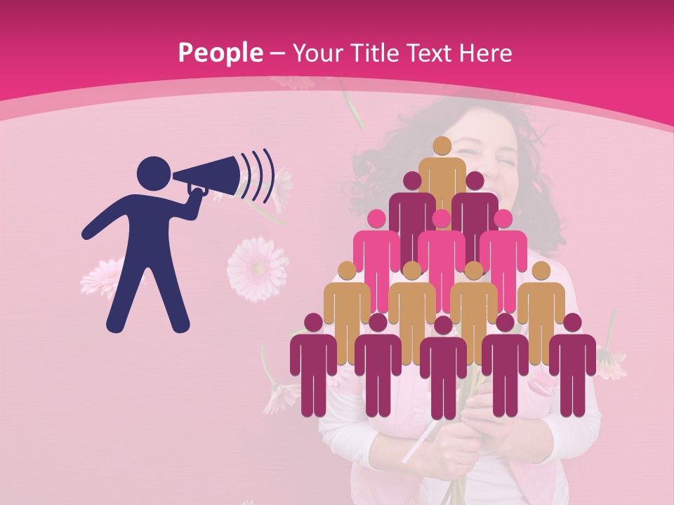 Spring Concept - Playful Girls With Flowers And Pink Wall PowerPoint Template