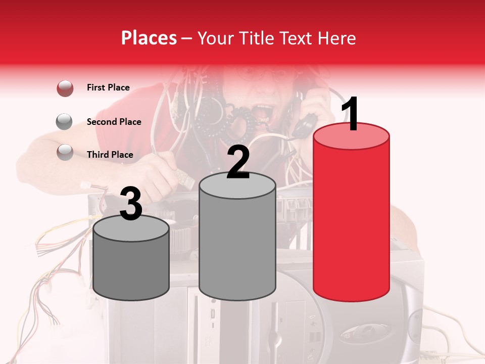 Man In Panic With His Computer Trying To Reach Technical Support PowerPoint Template