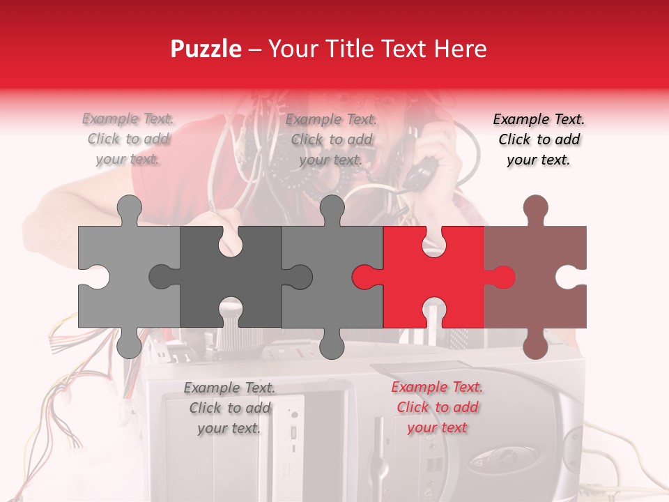 Man In Panic With His Computer Trying To Reach Technical Support PowerPoint Template