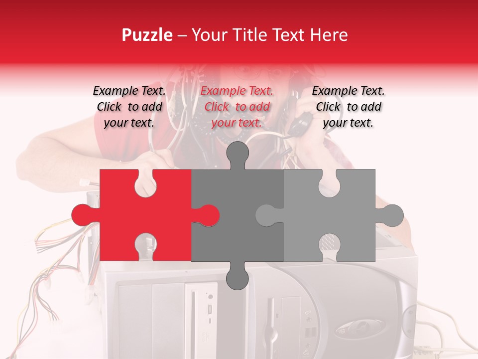 Man In Panic With His Computer Trying To Reach Technical Support PowerPoint Template