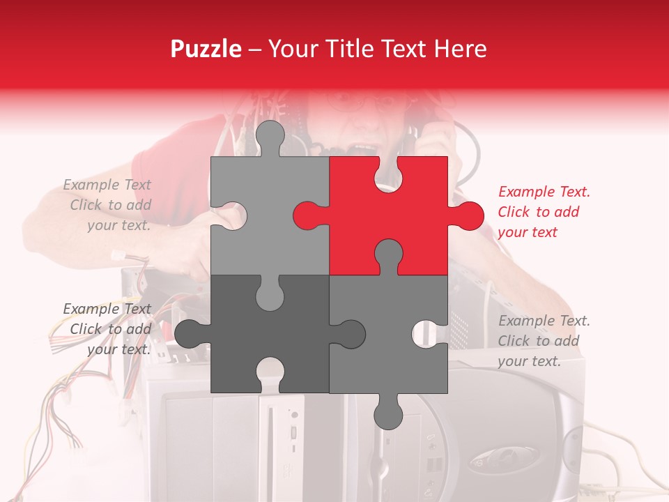 Man In Panic With His Computer Trying To Reach Technical Support PowerPoint Template