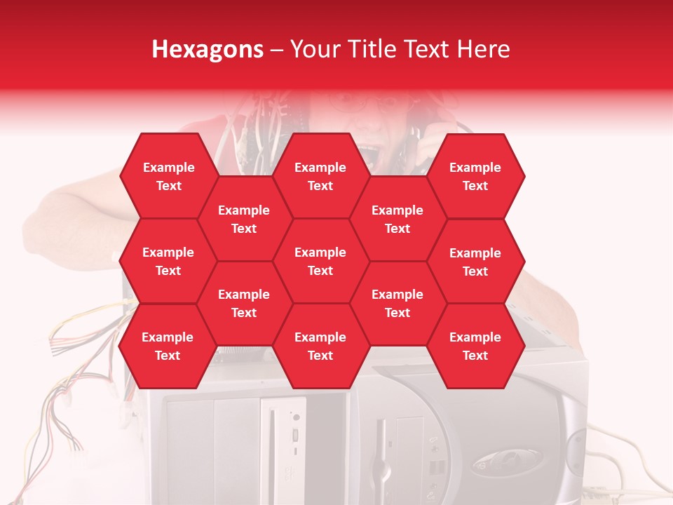 Man In Panic With His Computer Trying To Reach Technical Support PowerPoint Template