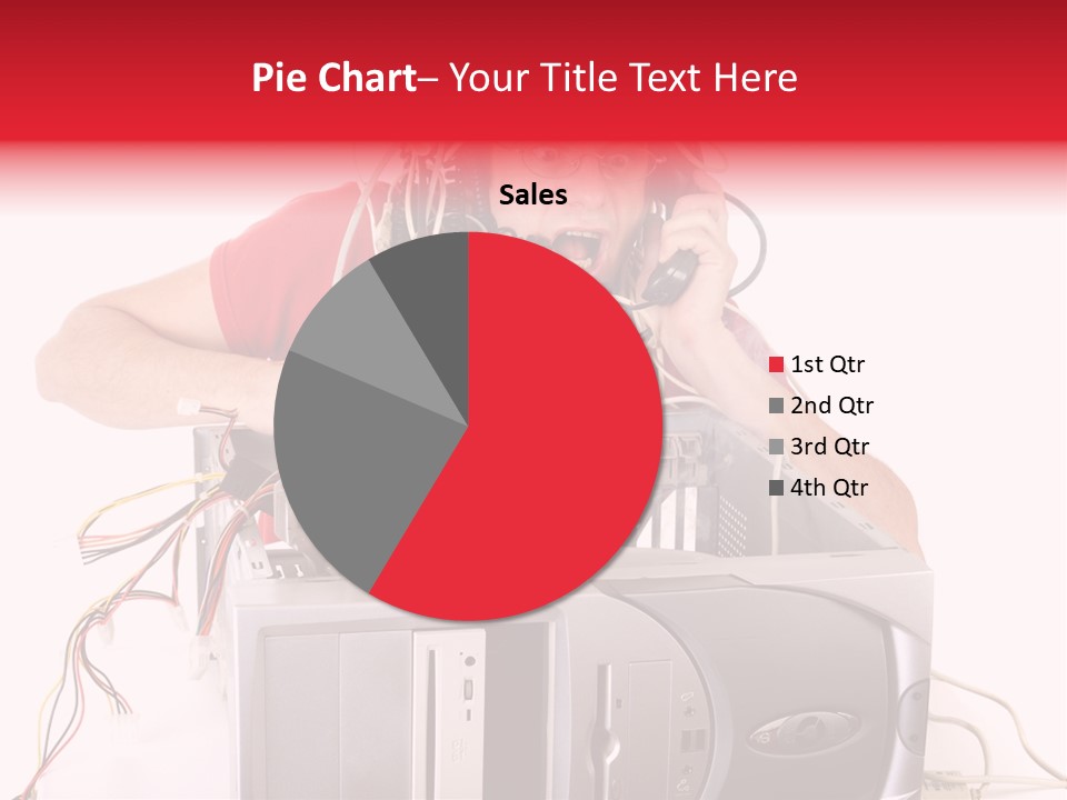 Man In Panic With His Computer Trying To Reach Technical Support PowerPoint Template