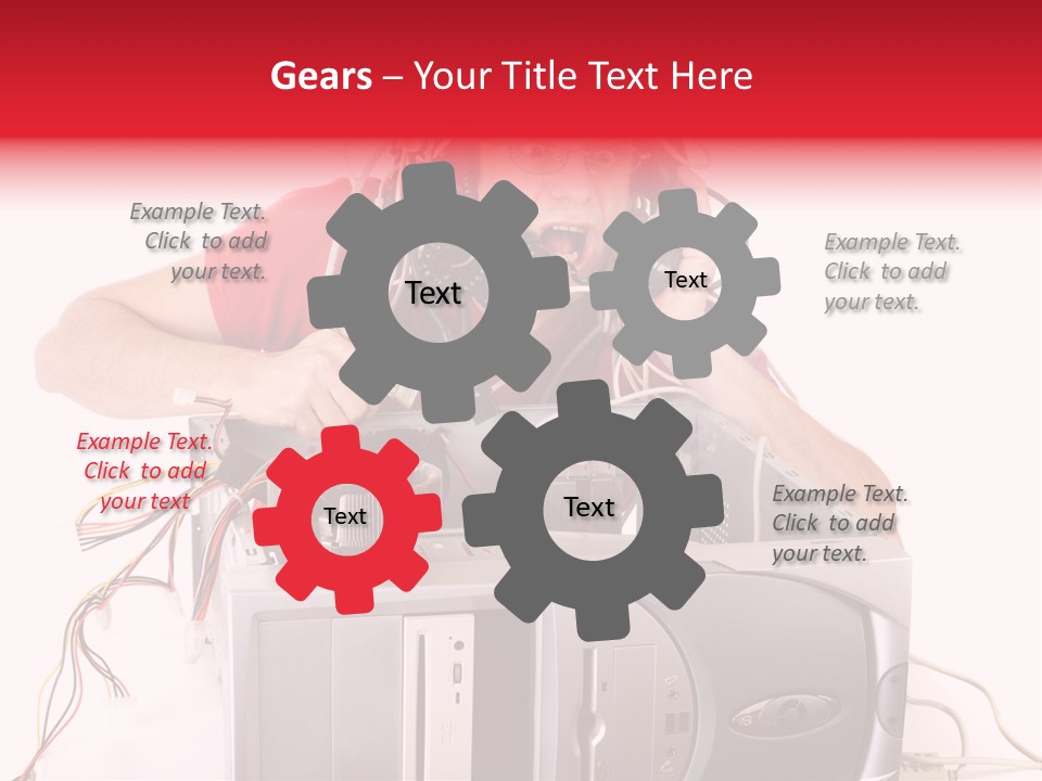 Man In Panic With His Computer Trying To Reach Technical Support PowerPoint Template