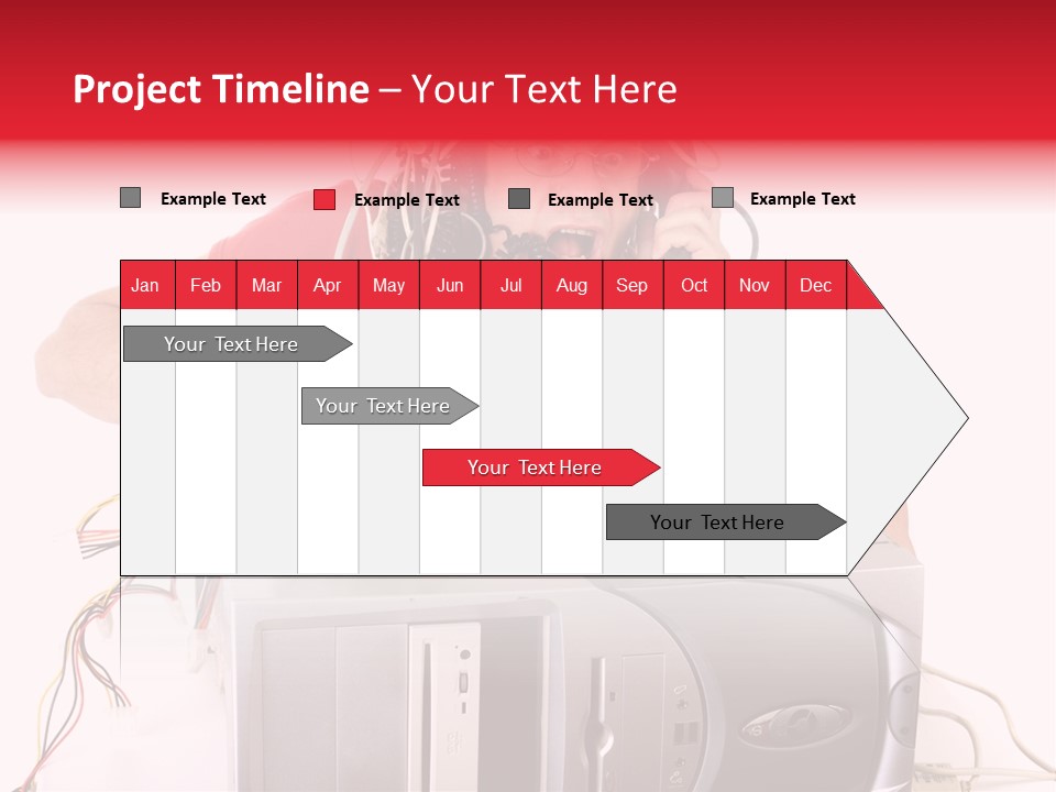 Man In Panic With His Computer Trying To Reach Technical Support PowerPoint Template