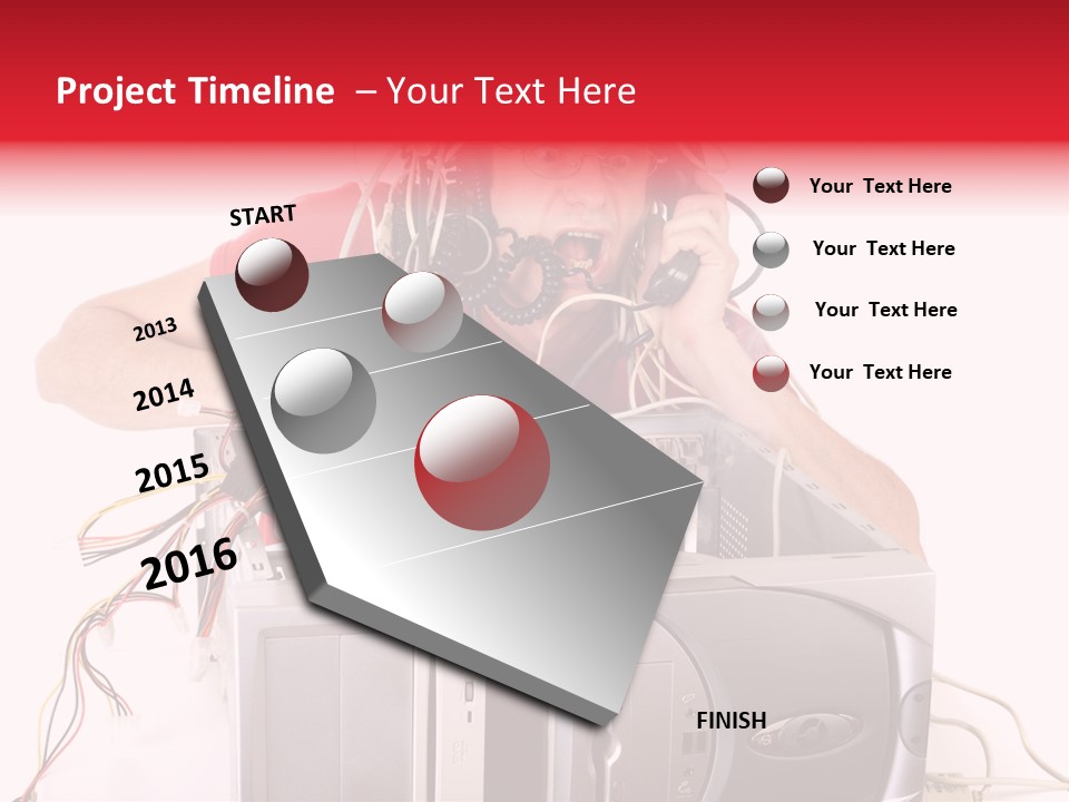 Man In Panic With His Computer Trying To Reach Technical Support PowerPoint Template