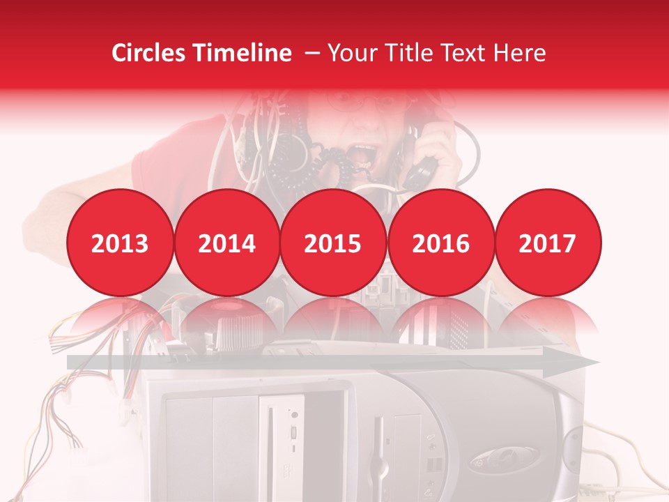 Man In Panic With His Computer Trying To Reach Technical Support PowerPoint Template