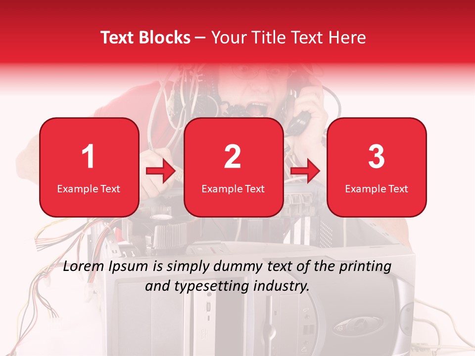 Man In Panic With His Computer Trying To Reach Technical Support PowerPoint Template