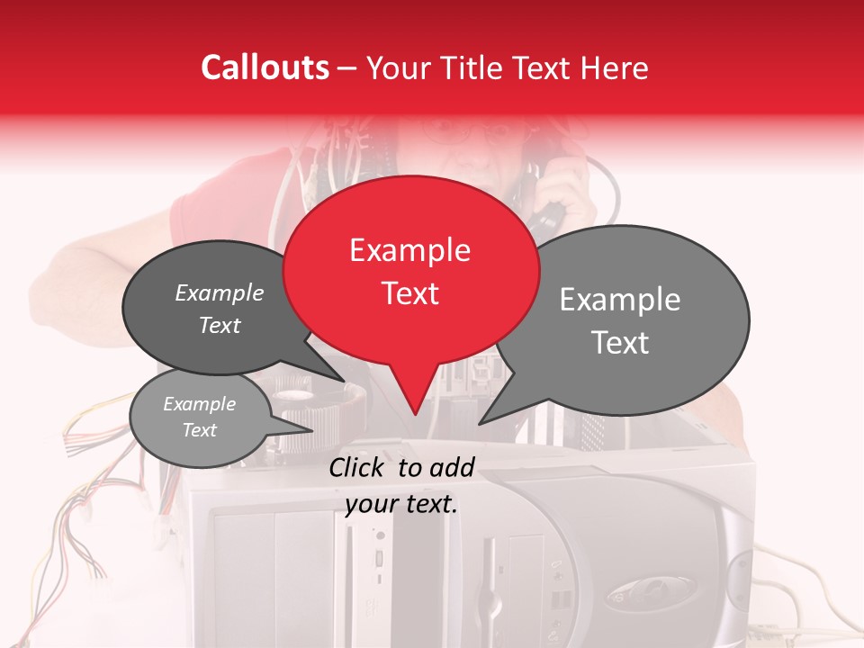 Man In Panic With His Computer Trying To Reach Technical Support PowerPoint Template