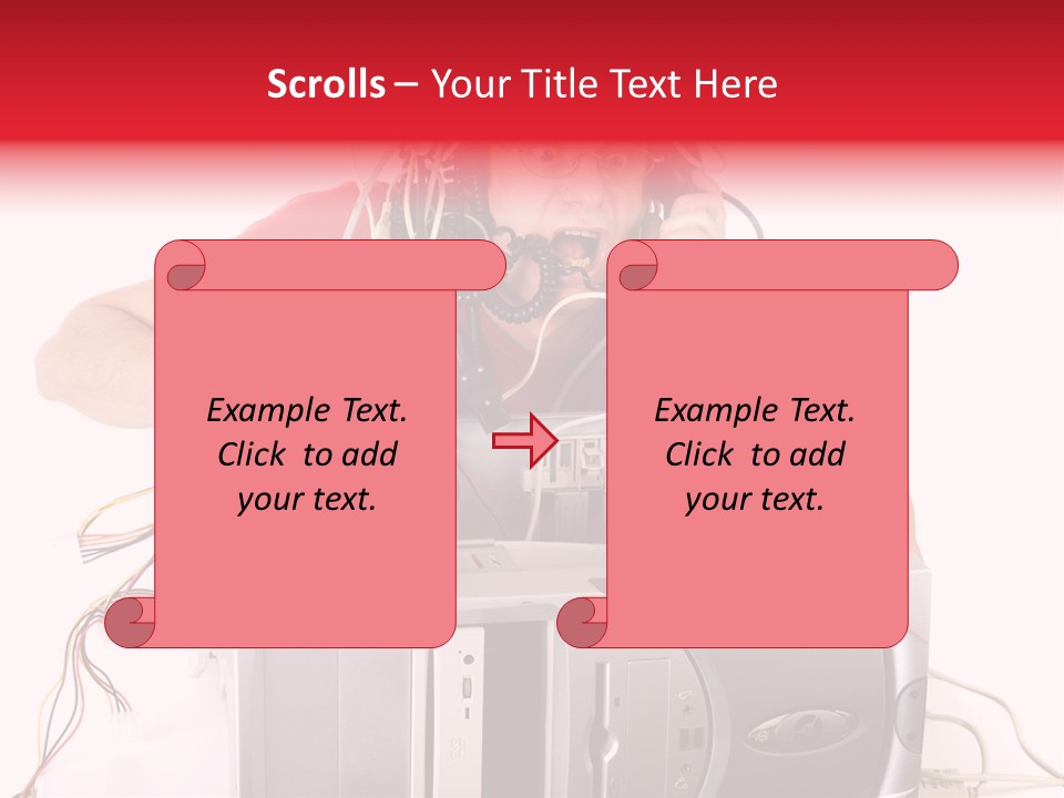 Man In Panic With His Computer Trying To Reach Technical Support PowerPoint Template