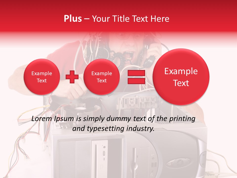 Man In Panic With His Computer Trying To Reach Technical Support PowerPoint Template