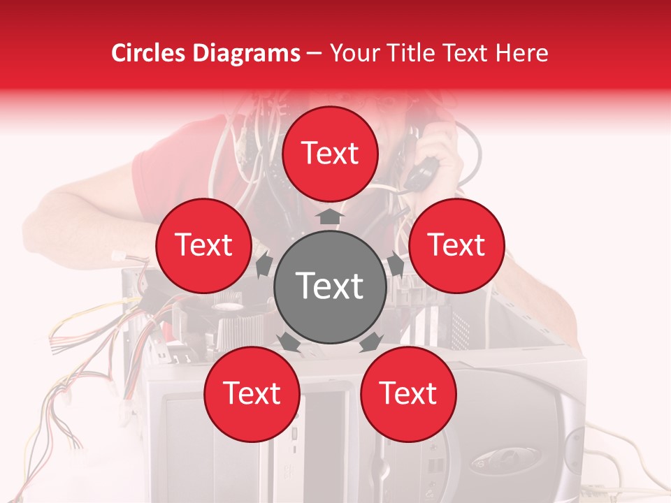 Man In Panic With His Computer Trying To Reach Technical Support PowerPoint Template