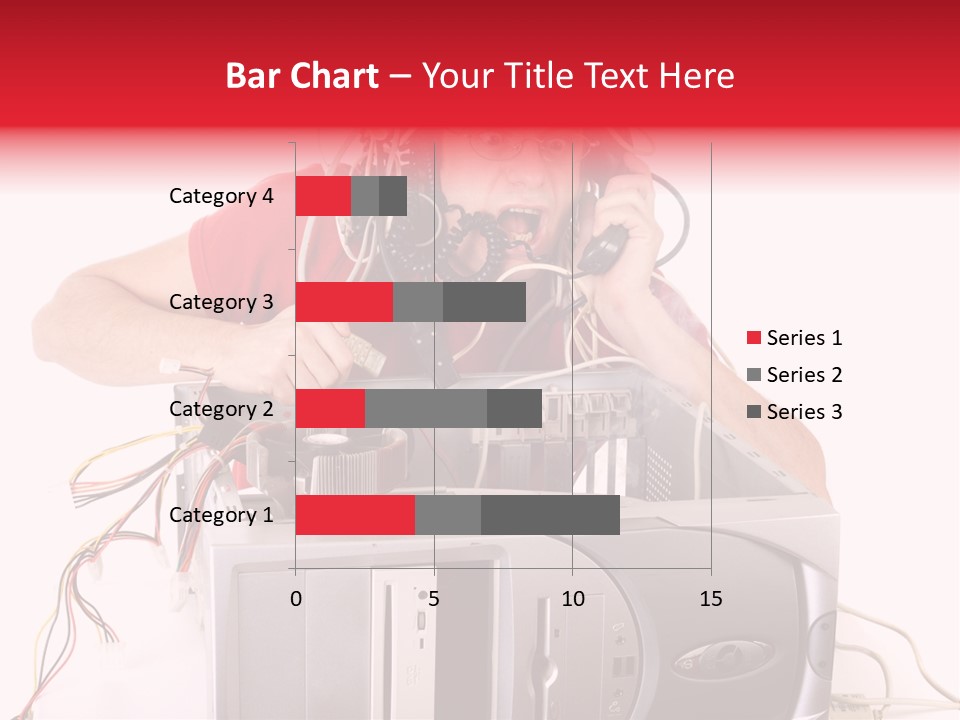 Man In Panic With His Computer Trying To Reach Technical Support PowerPoint Template