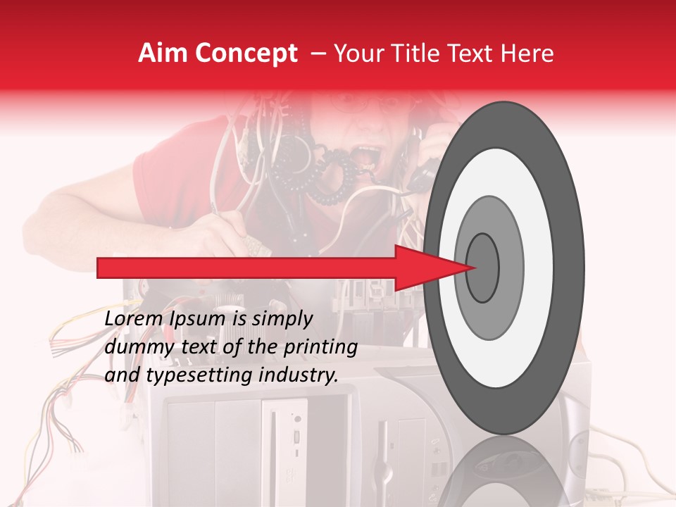 Man In Panic With His Computer Trying To Reach Technical Support PowerPoint Template