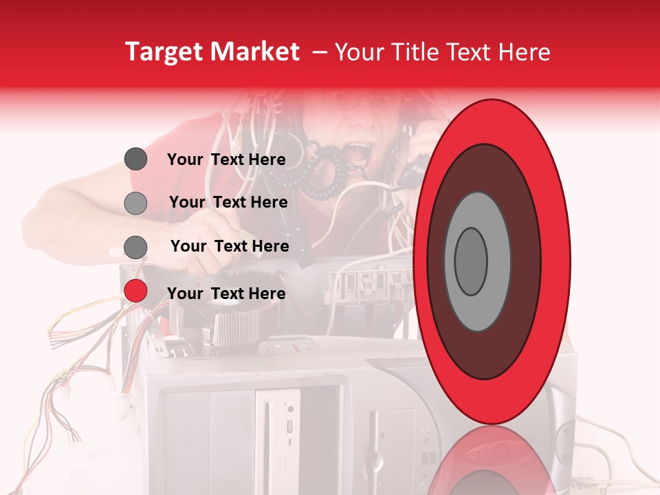 Man In Panic With His Computer Trying To Reach Technical Support PowerPoint Template