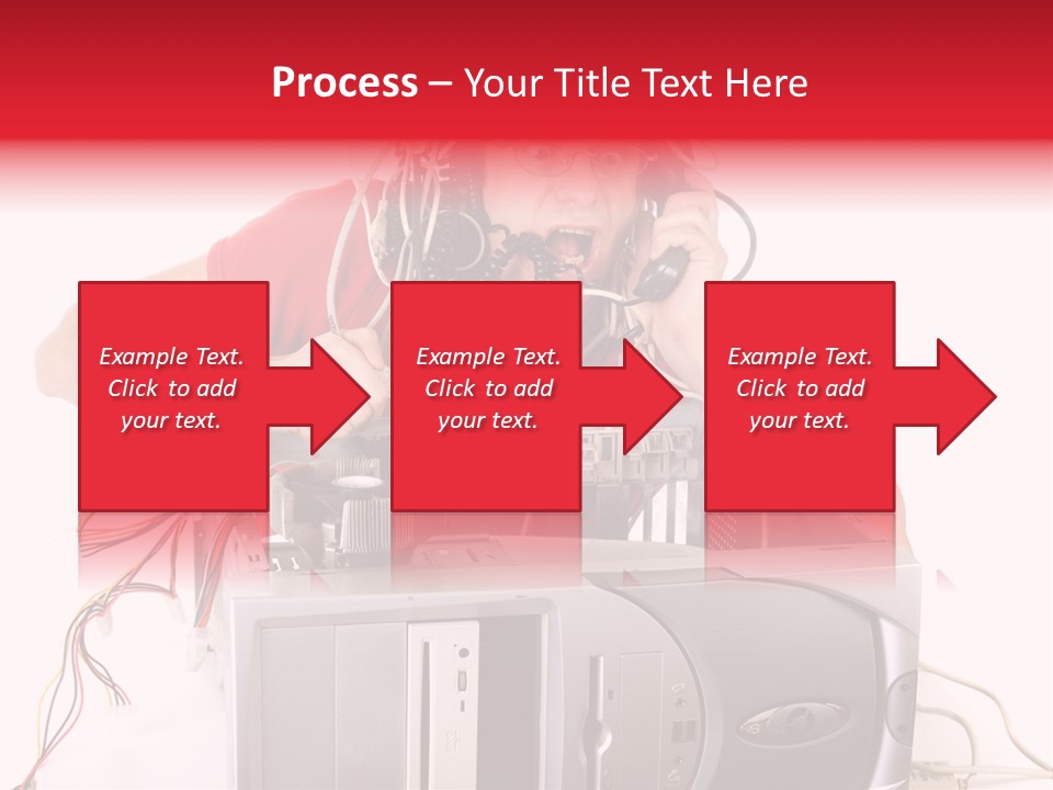 Man In Panic With His Computer Trying To Reach Technical Support PowerPoint Template