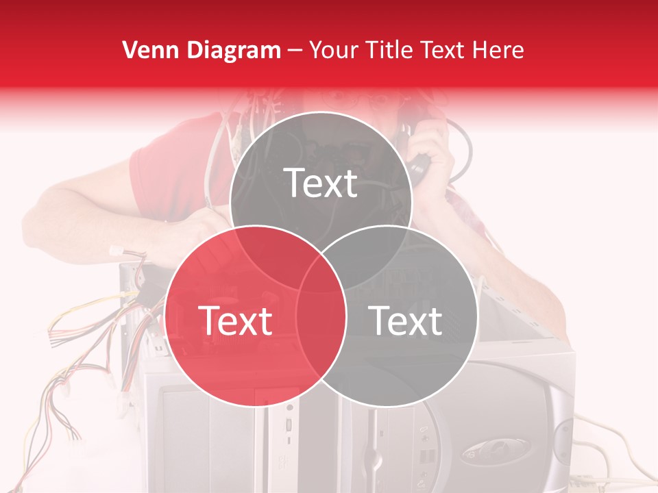 Man In Panic With His Computer Trying To Reach Technical Support PowerPoint Template