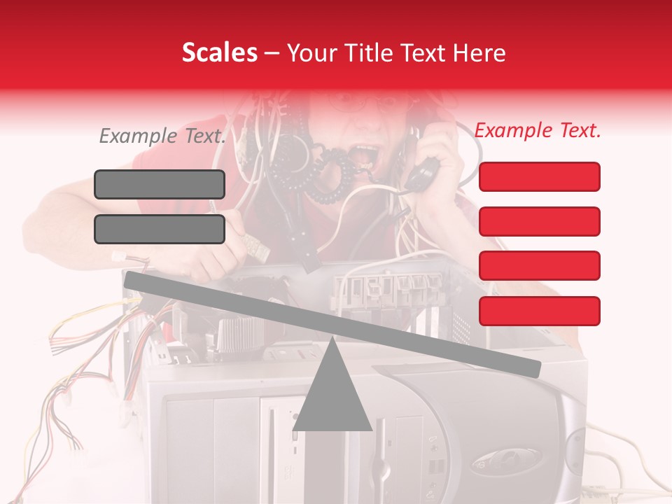 Man In Panic With His Computer Trying To Reach Technical Support PowerPoint Template