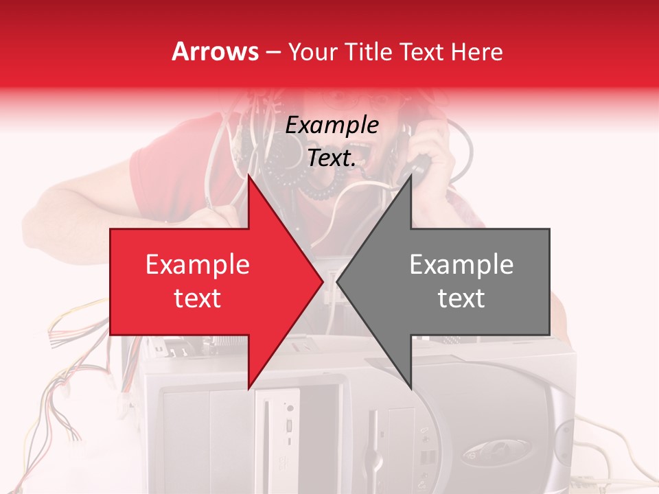 Man In Panic With His Computer Trying To Reach Technical Support PowerPoint Template