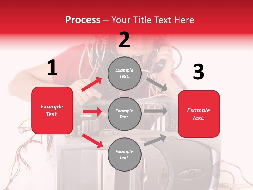 Man In Panic With His Computer Trying To Reach Technical Support PowerPoint Template