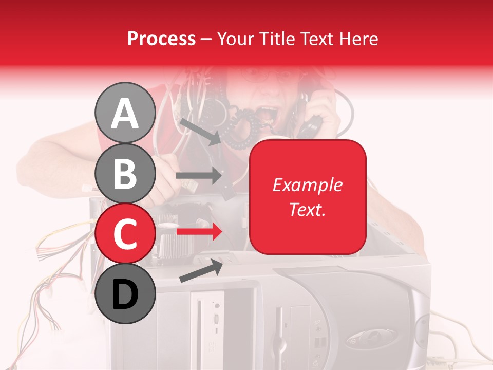 Man In Panic With His Computer Trying To Reach Technical Support PowerPoint Template
