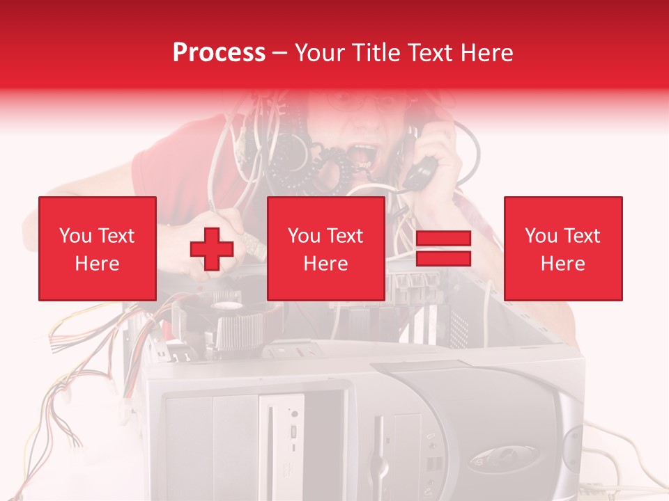 Man In Panic With His Computer Trying To Reach Technical Support PowerPoint Template