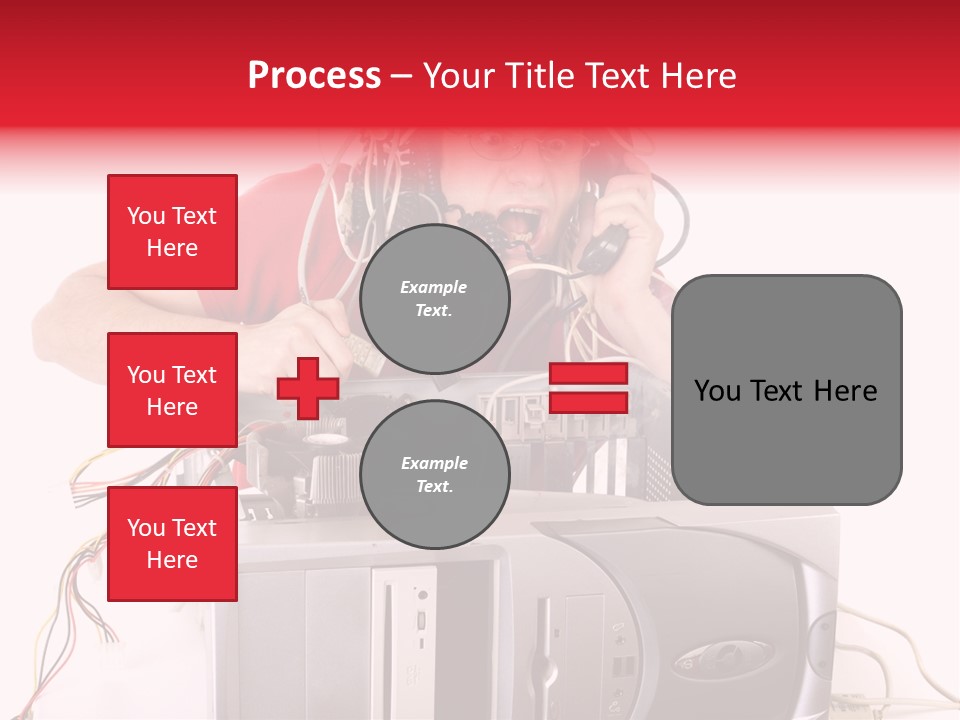 Man In Panic With His Computer Trying To Reach Technical Support PowerPoint Template