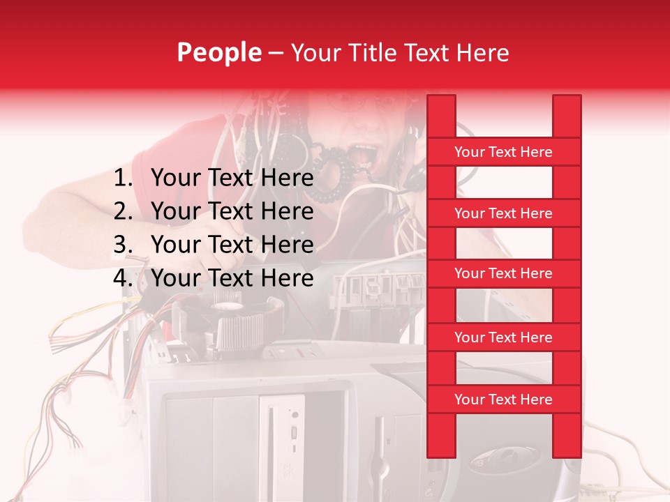 Man In Panic With His Computer Trying To Reach Technical Support PowerPoint Template