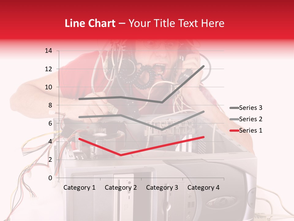 Man In Panic With His Computer Trying To Reach Technical Support PowerPoint Template