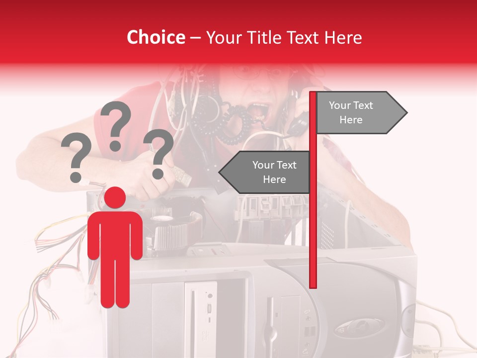 Man In Panic With His Computer Trying To Reach Technical Support PowerPoint Template