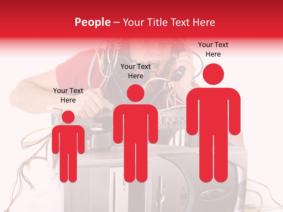 Man In Panic With His Computer Trying To Reach Technical Support PowerPoint Template