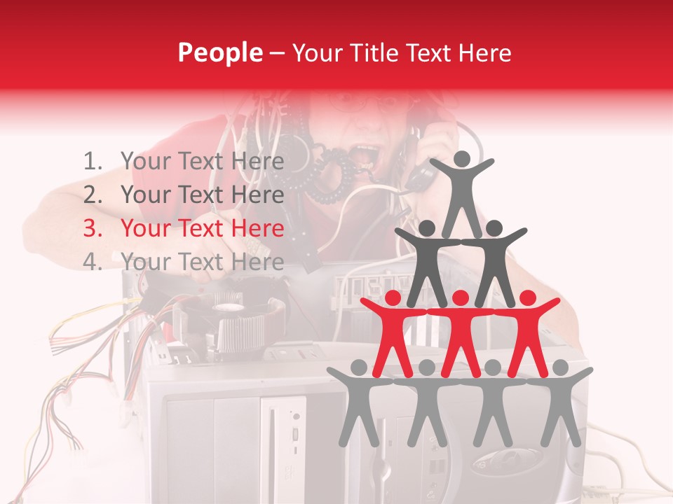 Man In Panic With His Computer Trying To Reach Technical Support PowerPoint Template