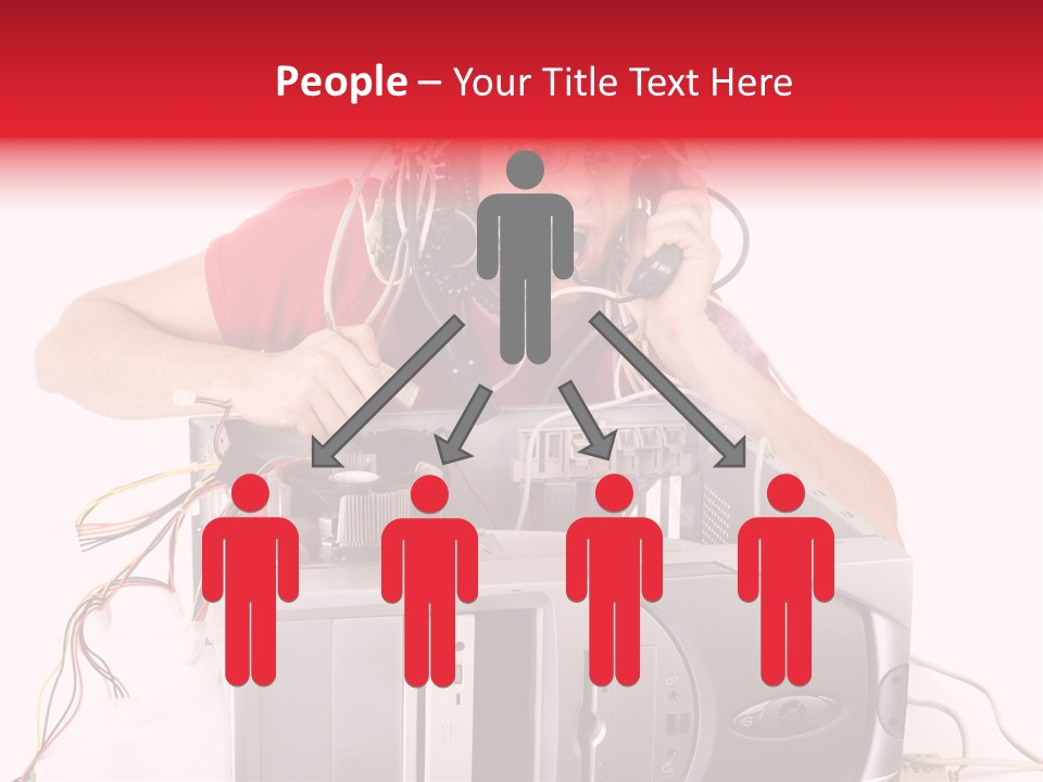 Man In Panic With His Computer Trying To Reach Technical Support PowerPoint Template