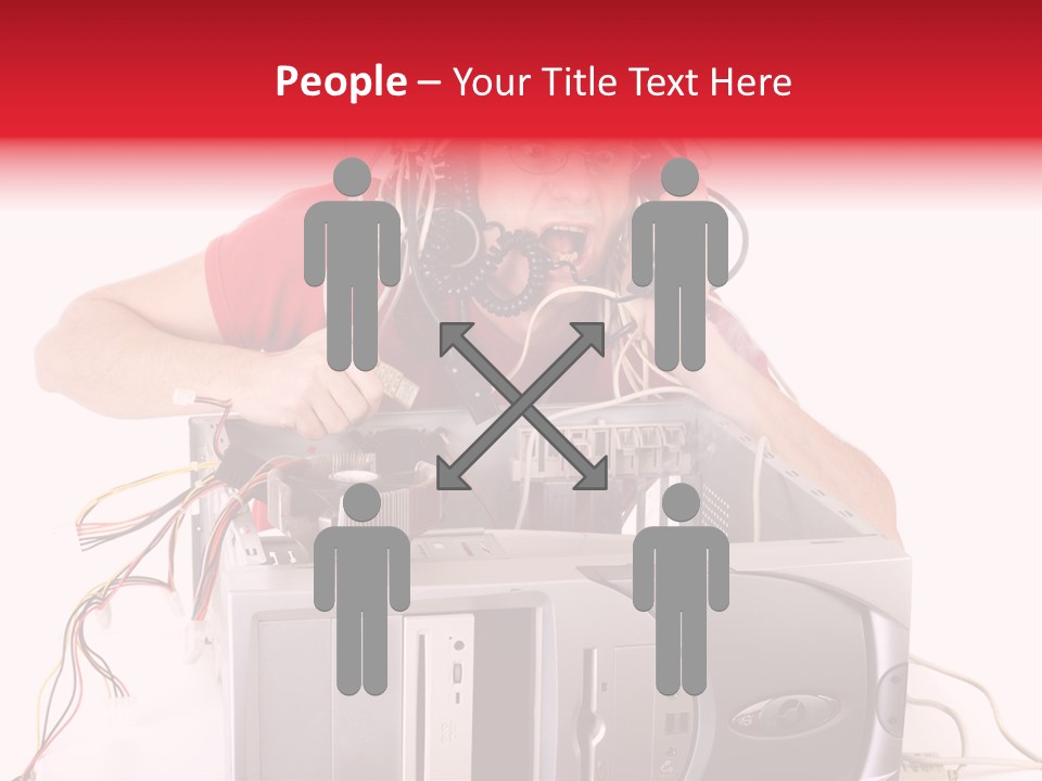 Man In Panic With His Computer Trying To Reach Technical Support PowerPoint Template