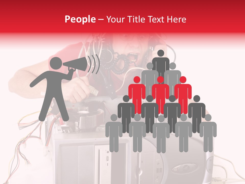 Man In Panic With His Computer Trying To Reach Technical Support PowerPoint Template