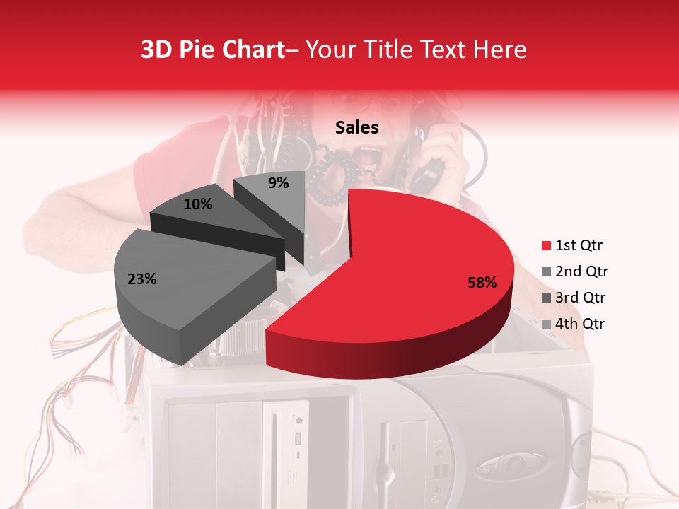Man In Panic With His Computer Trying To Reach Technical Support PowerPoint Template