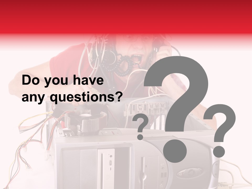 Man In Panic With His Computer Trying To Reach Technical Support PowerPoint Template