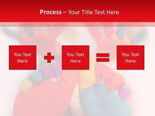Five Year Old Boy With Feet And Hands Painted. Shallow Dof With Focus On Feet. PowerPoint Template