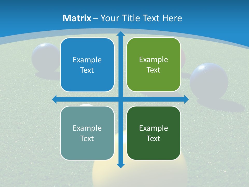 Bright Colored Bocce Balls On Brilliant Green Court. Three Players In Background. PowerPoint Template