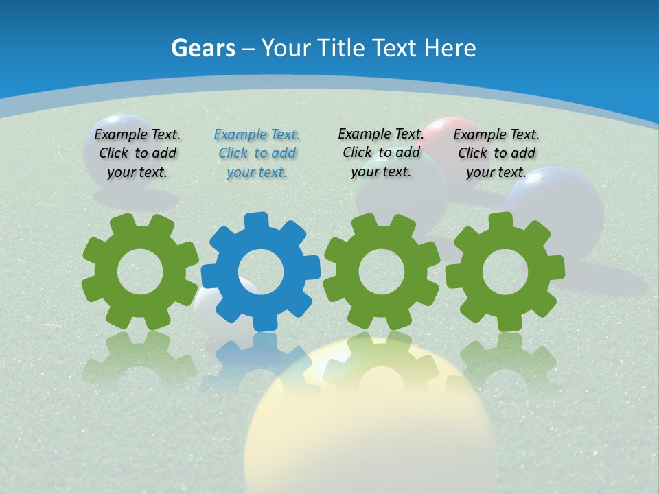 Bright Colored Bocce Balls On Brilliant Green Court. Three Players In Background. PowerPoint Template