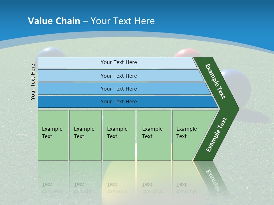 Bright Colored Bocce Balls On Brilliant Green Court. Three Players In Background. PowerPoint Template