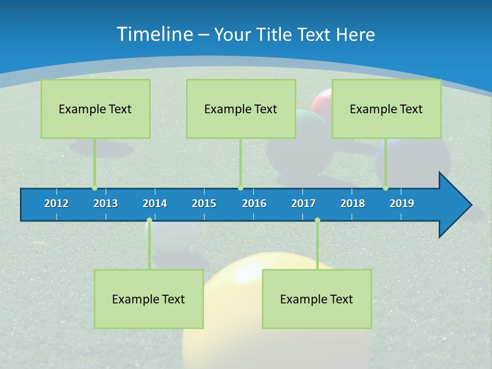 Bright Colored Bocce Balls On Brilliant Green Court. Three Players In Background. PowerPoint Template