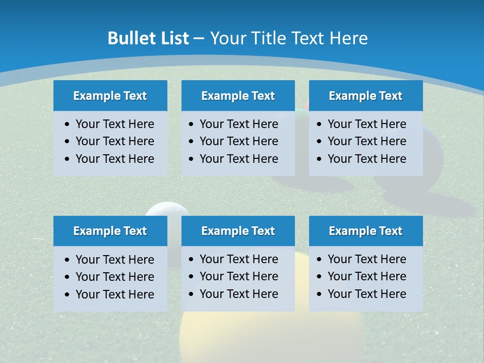 Bright Colored Bocce Balls On Brilliant Green Court. Three Players In Background. PowerPoint Template